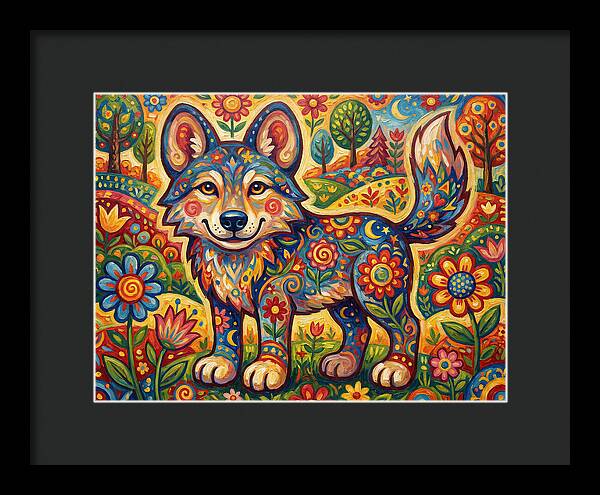 Colorful Wolf Folk Art
