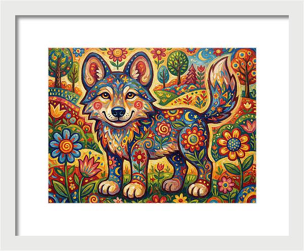 Colorful Wolf Folk Art