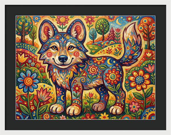 Colorful Wolf Folk Art