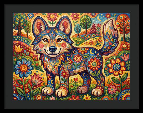 Colorful Wolf Folk Art