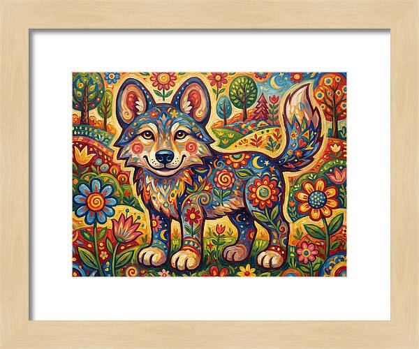 Colorful Wolf Folk Art