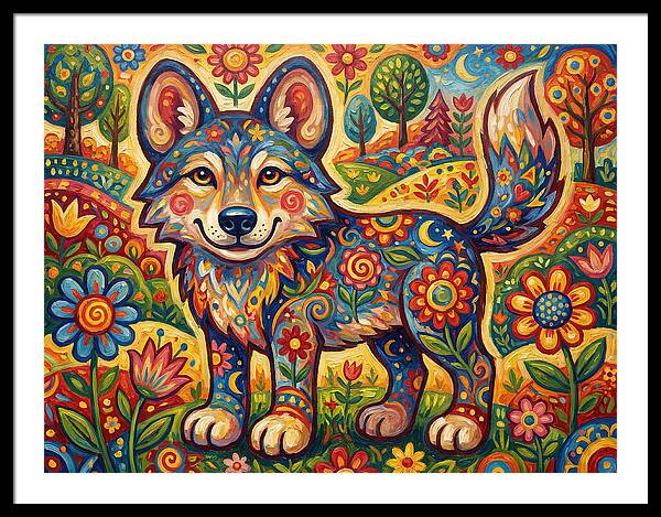 Colorful Wolf Folk Art