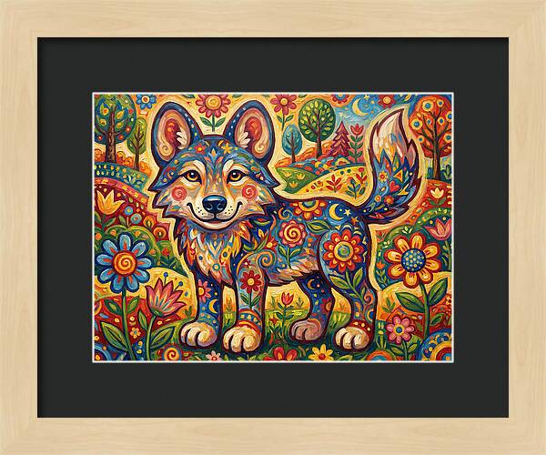 Colorful Wolf Folk Art