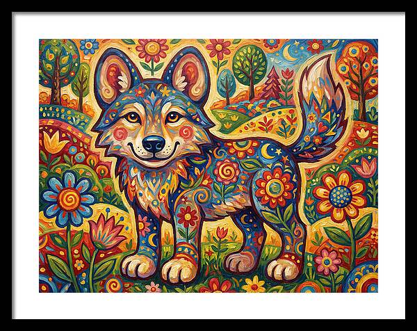 Colorful Wolf Folk Art