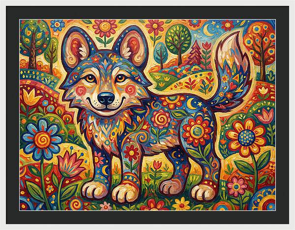 Colorful Wolf Folk Art