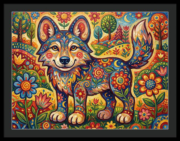 Colorful Wolf Folk Art