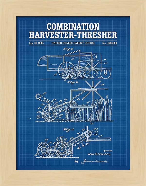 Combination Harvester Thresher Blueprint Patent Us1858000a