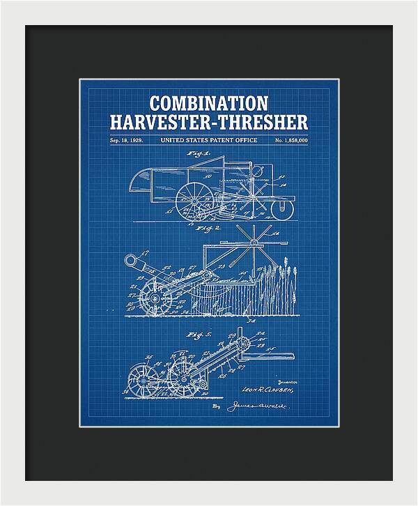 Combination Harvester Thresher Blueprint Patent Us1858000a