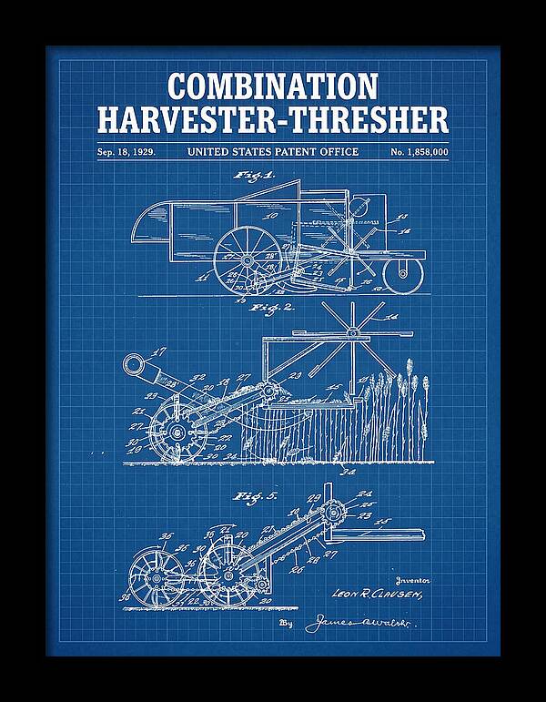 Combination Harvester Thresher Blueprint Patent Us1858000a