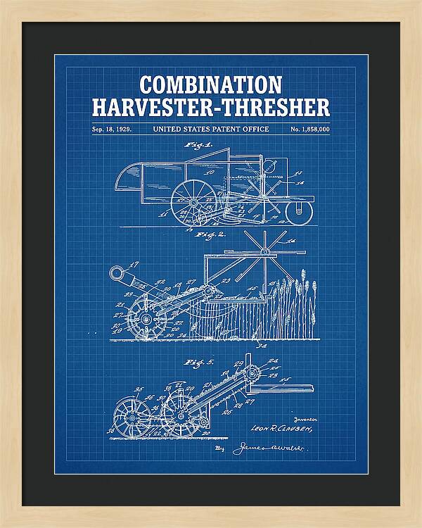 Combination Harvester Thresher Blueprint Patent Us1858000a