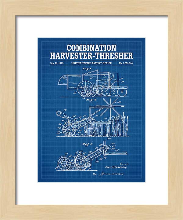 Combination Harvester Thresher Blueprint Patent Us1858000a