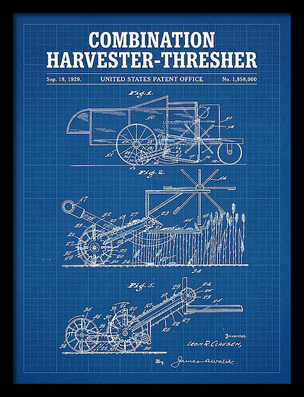Combination Harvester Thresher Blueprint Patent Us1858000a