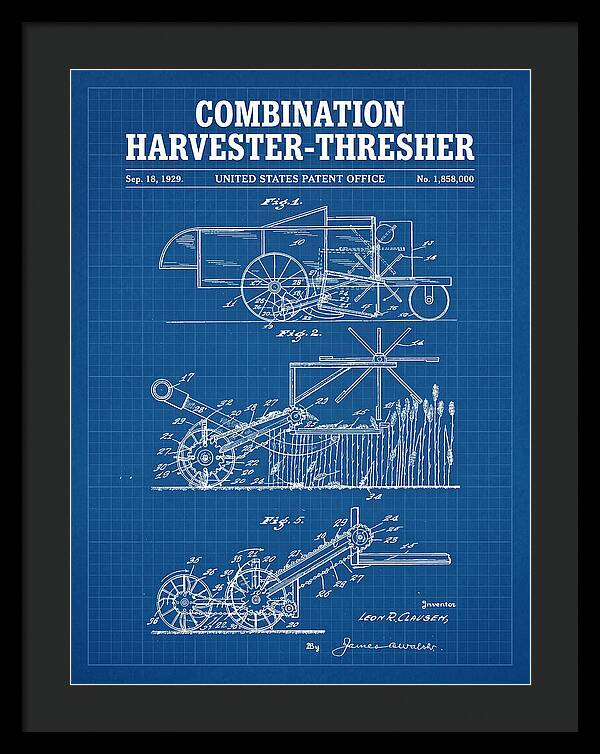 Combination Harvester Thresher Blueprint Patent Us1858000a