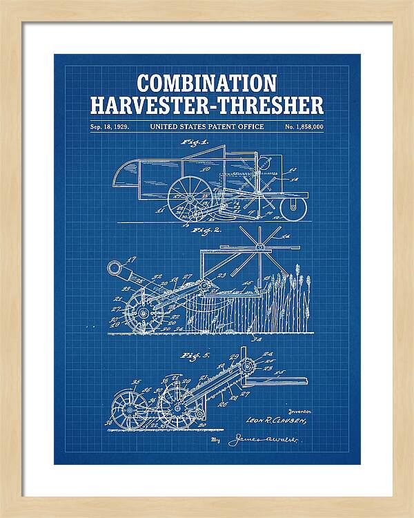 Combination Harvester Thresher Blueprint Patent Us1858000a
