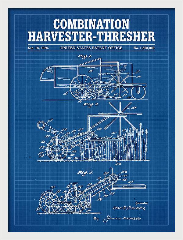 Combination Harvester Thresher Blueprint Patent Us1858000a