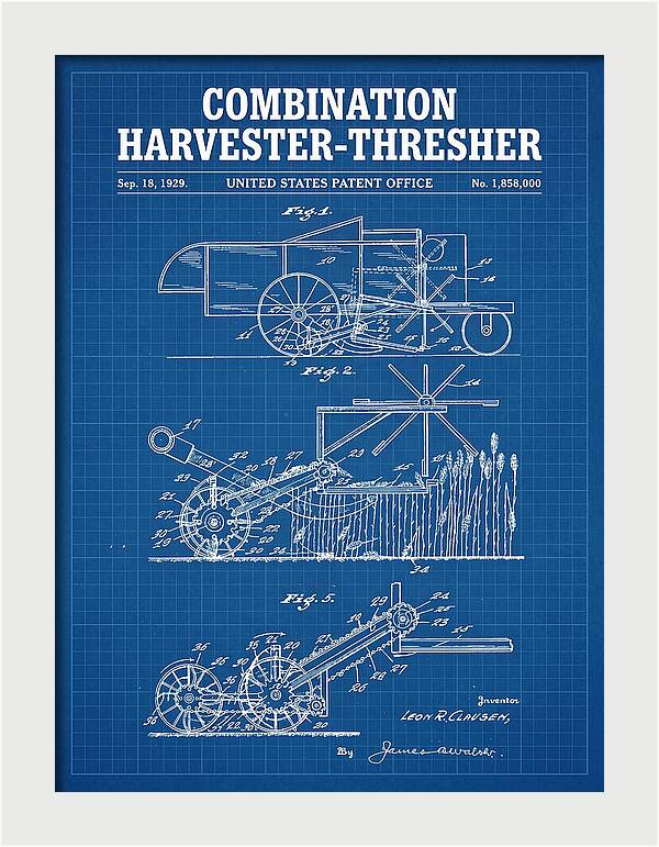 Combination Harvester Thresher Blueprint Patent Us1858000a