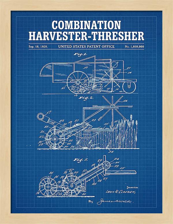 Combination Harvester Thresher Blueprint Patent Us1858000a