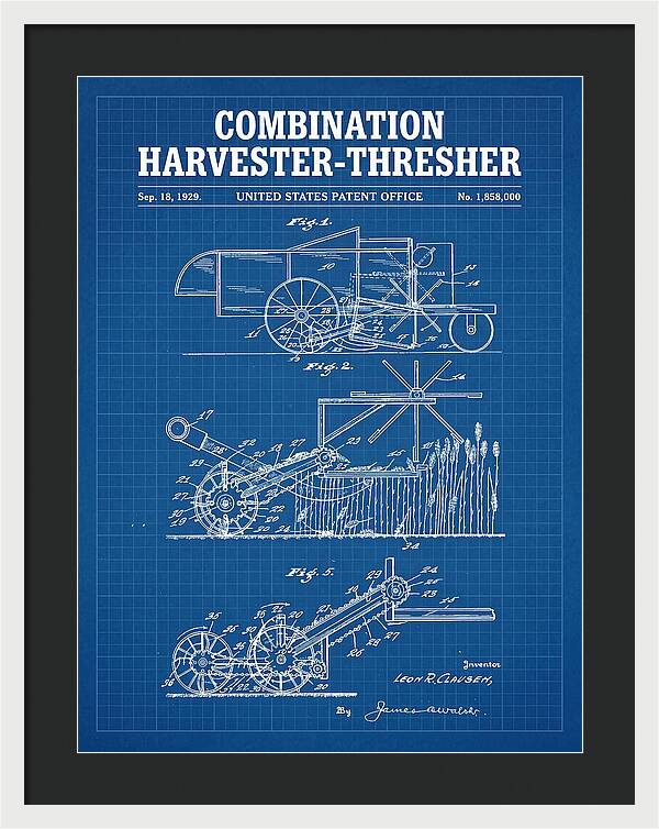 Combination Harvester Thresher Blueprint Patent Us1858000a