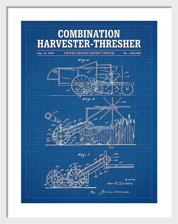 Combination Harvester Thresher Blueprint Patent Us1858000a