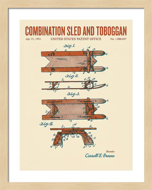 Combination Sled And Toboggan Retro Patent Us1888857a