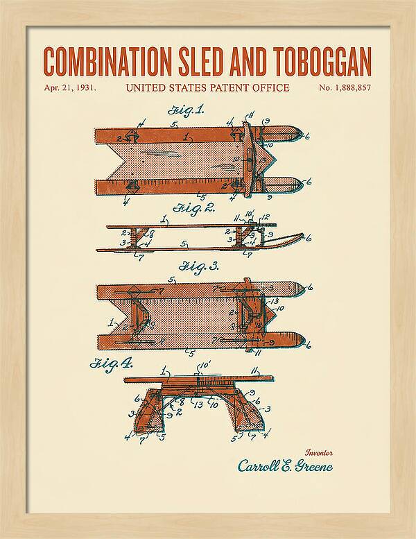 Combination Sled And Toboggan Retro Patent Us1888857a
