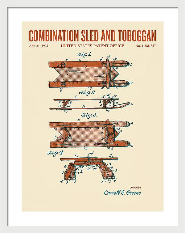Combination Sled And Toboggan Retro Patent Us1888857a