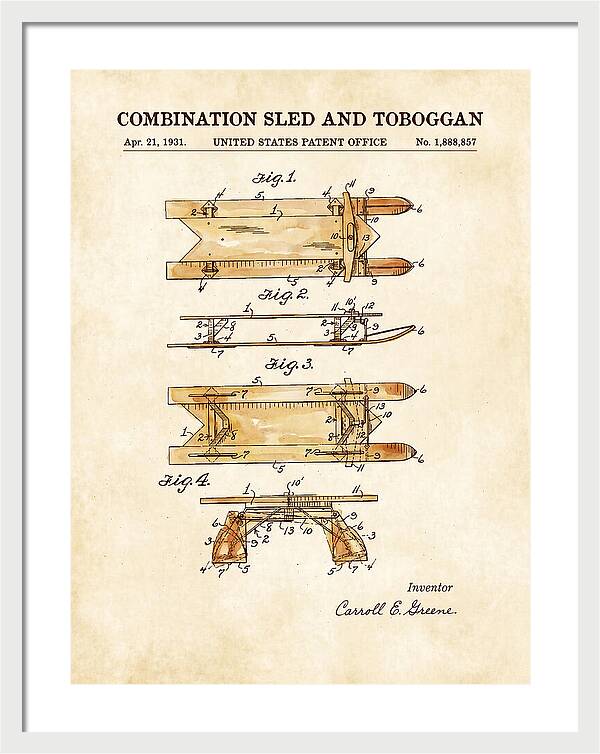 Combination Sled And Toboggan Watercolor Patent Us1888857a