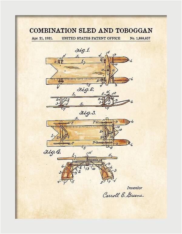Combination Sled And Toboggan Watercolor Patent Us1888857a