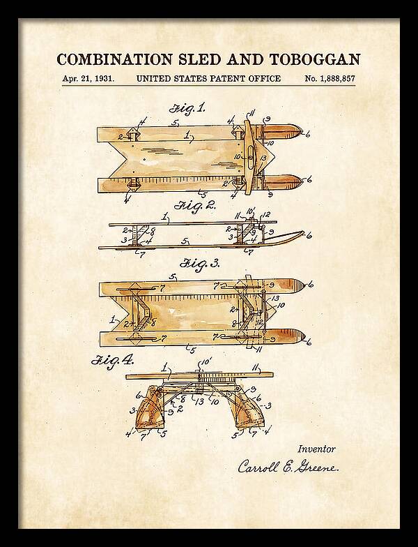 Combination Sled And Toboggan Watercolor Patent Us1888857a