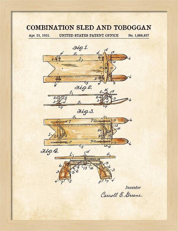Combination Sled And Toboggan Watercolor Patent Us1888857a