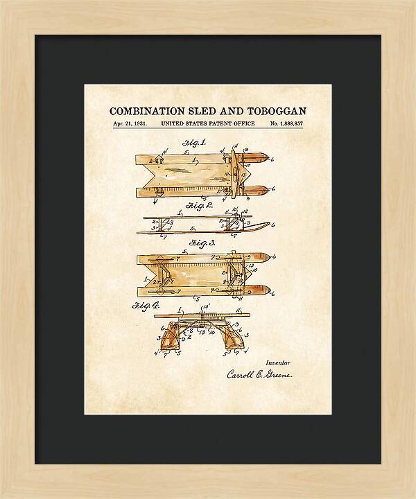Combination Sled And Toboggan Watercolor Patent Us1888857a