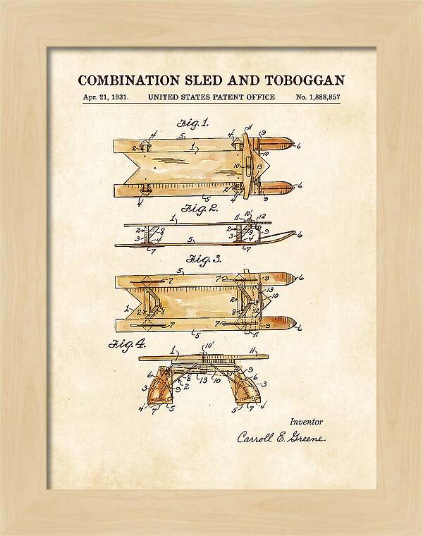 Combination Sled And Toboggan Watercolor Patent Us1888857a