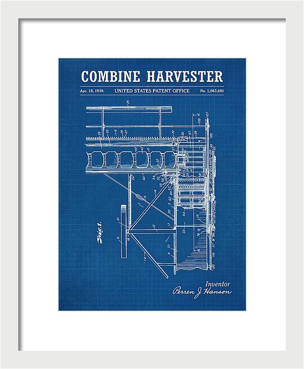 Combine Harvester Blueprint Patent Us1863691a