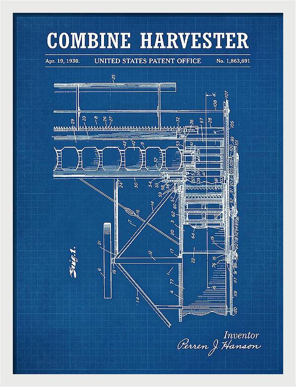 Combine Harvester Blueprint Patent Us1863691a