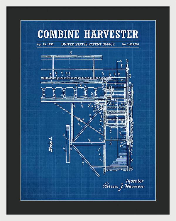 Combine Harvester Blueprint Patent Us1863691a