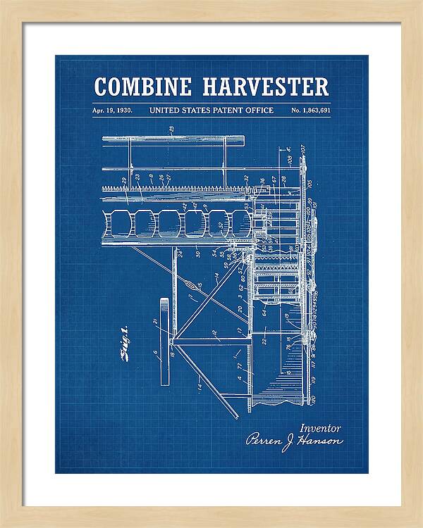 Combine Harvester Blueprint Patent Us1863691a