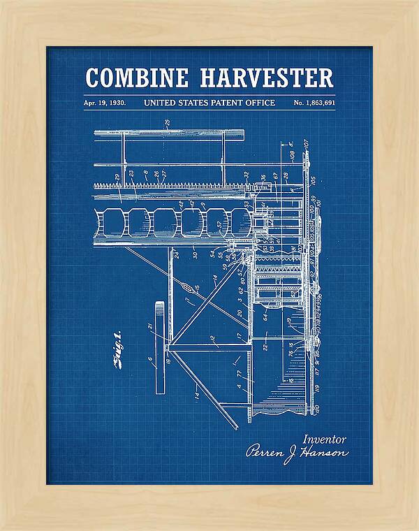 Combine Harvester Blueprint Patent Us1863691a
