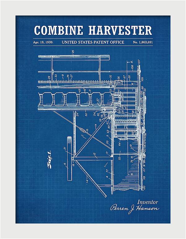 Combine Harvester Blueprint Patent Us1863691a