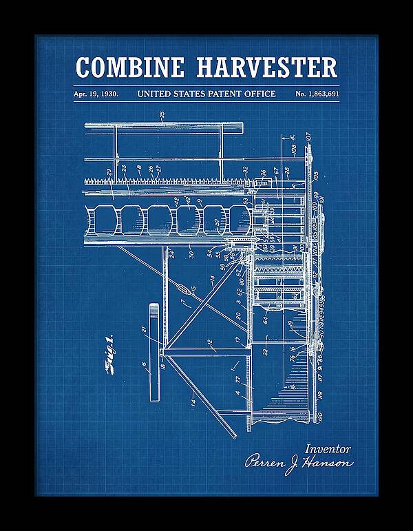 Combine Harvester Blueprint Patent Us1863691a