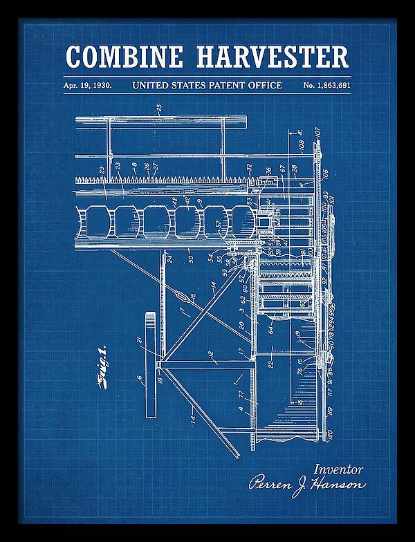 Combine Harvester Blueprint Patent Us1863691a