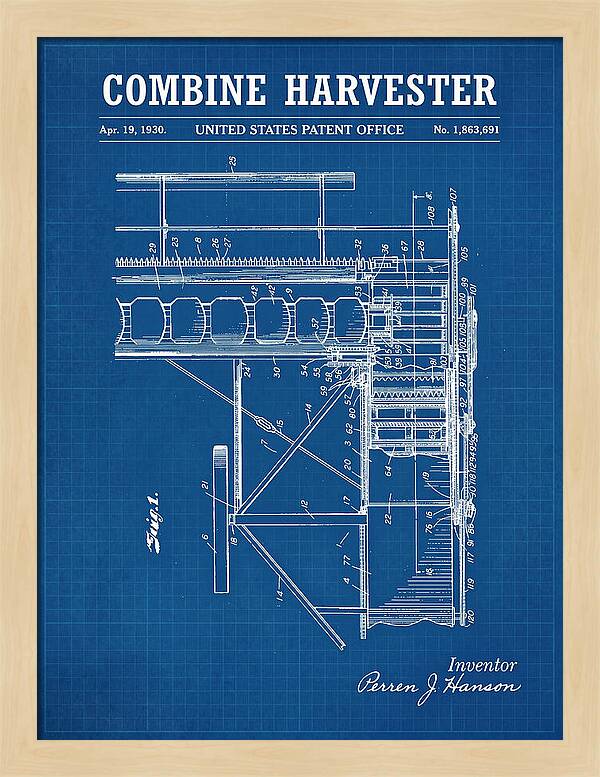 Combine Harvester Blueprint Patent Us1863691a