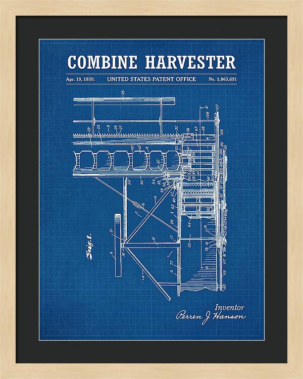 Combine Harvester Blueprint Patent Us1863691a