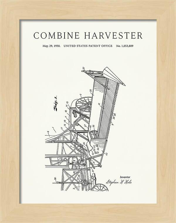 Combine Harvester Minimalist Patent Us1853809a