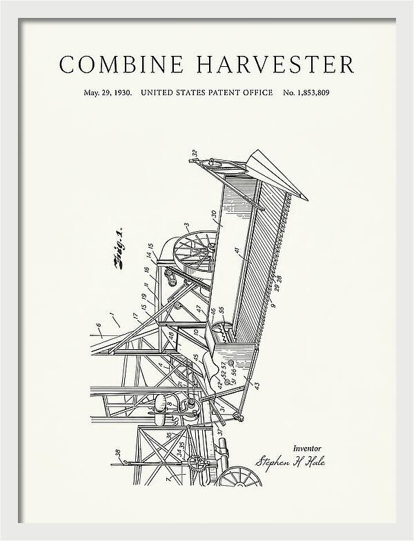 Combine Harvester Minimalist Patent Us1853809a