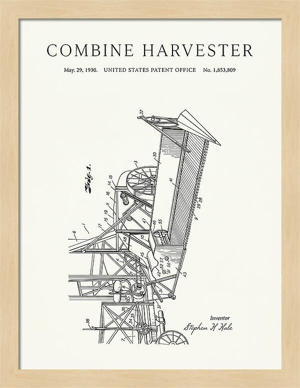 Combine Harvester Minimalist Patent Us1853809a