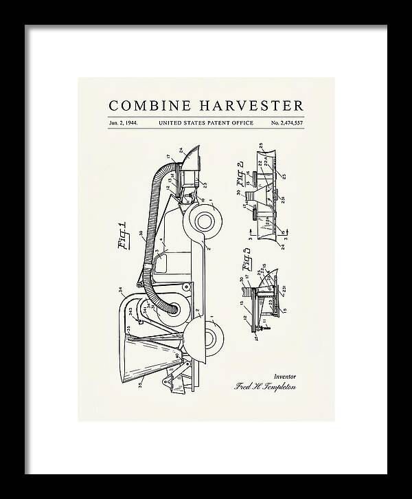 Combine Harvester Minimalist Patent Us2474557a