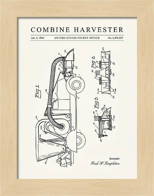 Combine Harvester Minimalist Patent Us2474557a