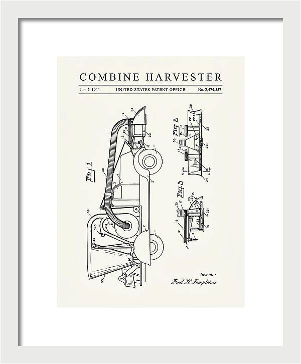 Combine Harvester Minimalist Patent Us2474557a