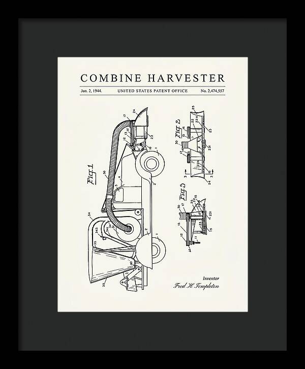 Combine Harvester Minimalist Patent Us2474557a