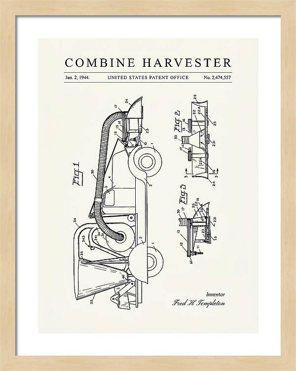 Combine Harvester Minimalist Patent Us2474557a